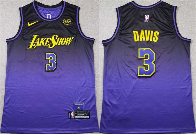 Men%27s Los Angeles Lakers #3 Anthony Davis Purple 2024 Stitched Basketball Jersey->college and high school->NBA Jersey